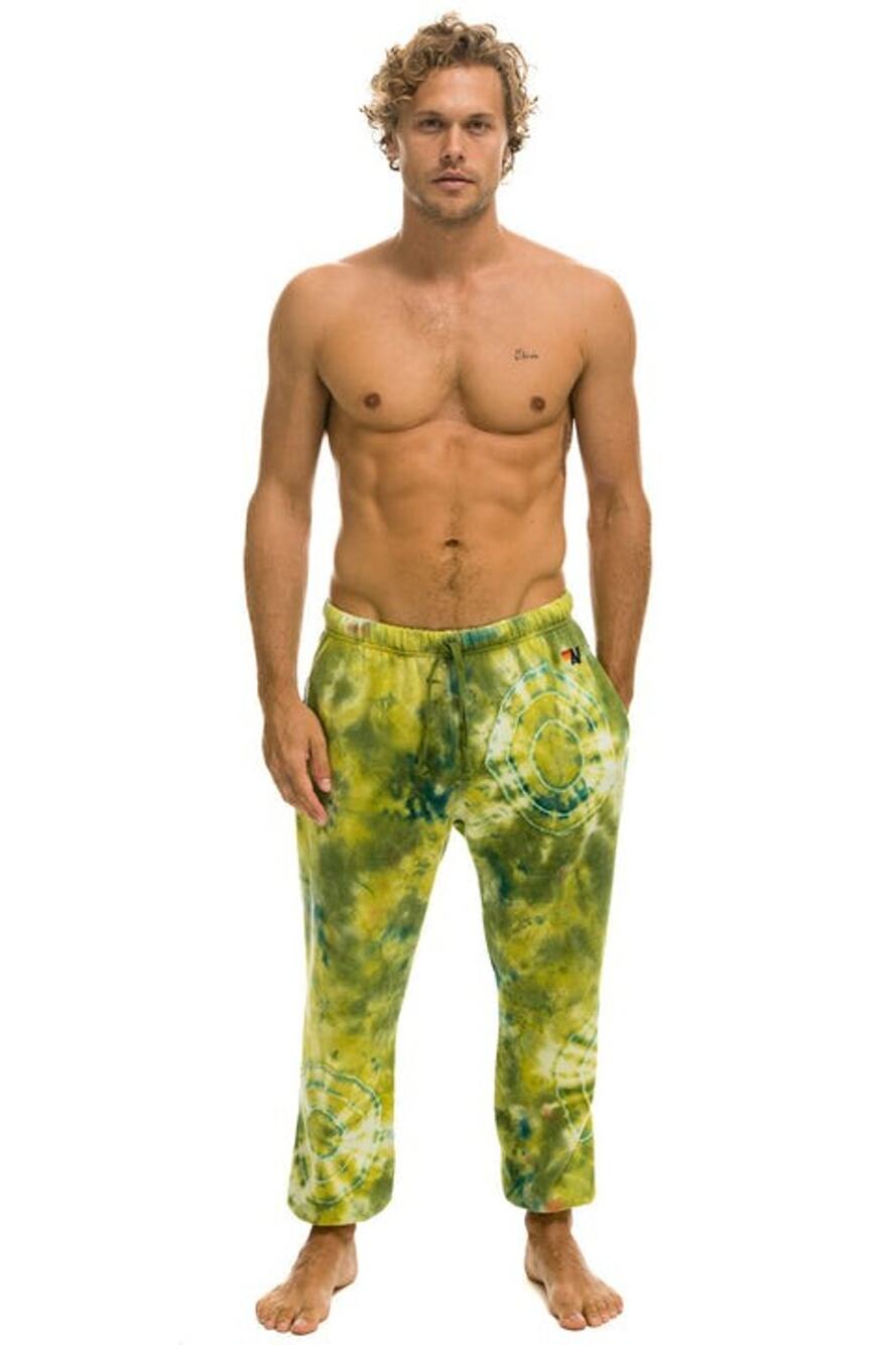 Aviator Nation Hand Dyed Sweatpants - S Tie Dye Green Yellow
